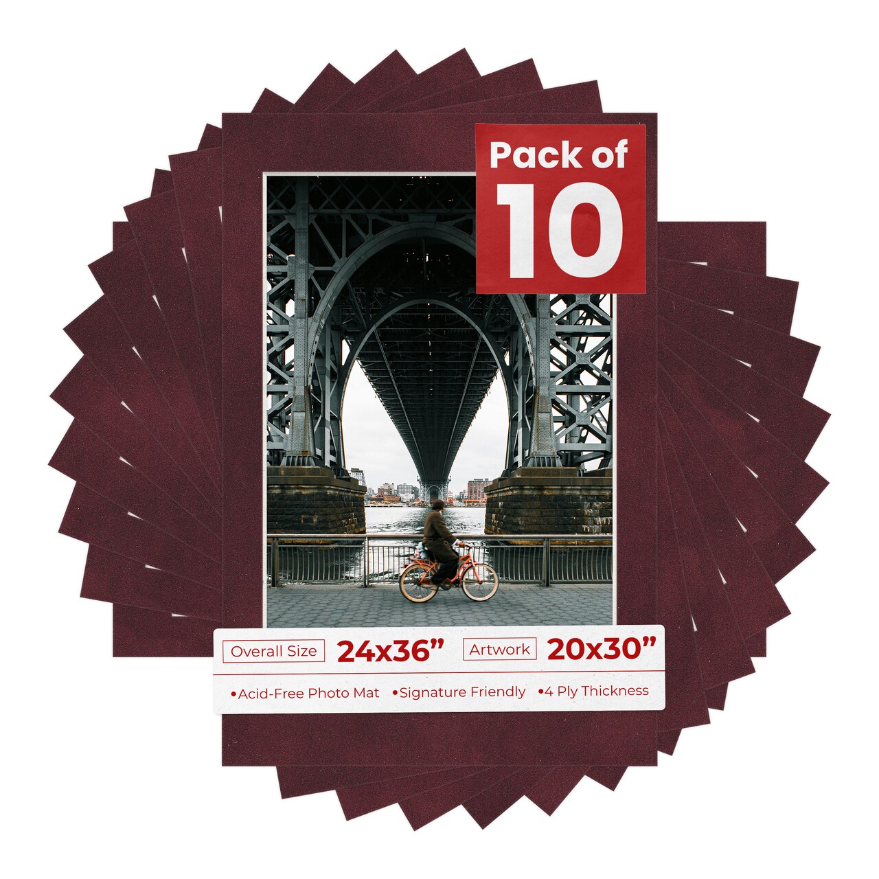 Dark Red Suede Mat Board for 24x36 Frames - Fits 20x30 Photos